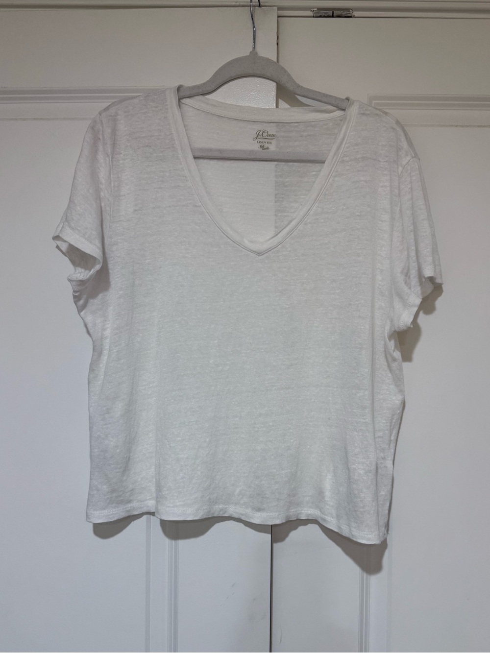 J. Crew White Relaxed 💯% Linen V-Neck Short Sleeve Tee NWOT